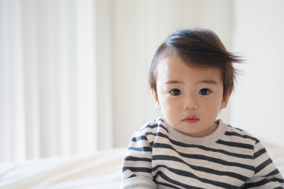 asian boy infant striped shirt