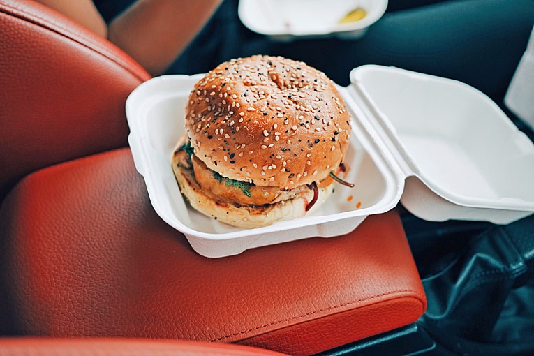 Burger in car